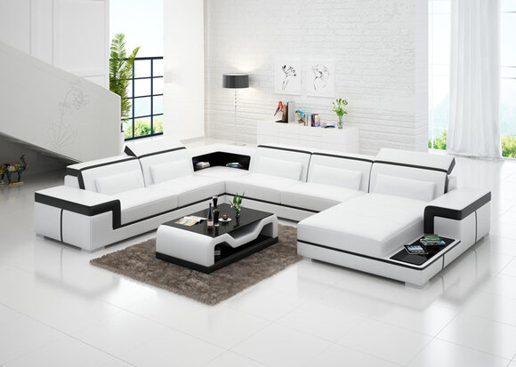 Sofa U-Form Ledersofa Couch Wohnlandschaft Garnitur Design Modern Sofa Ecksofa