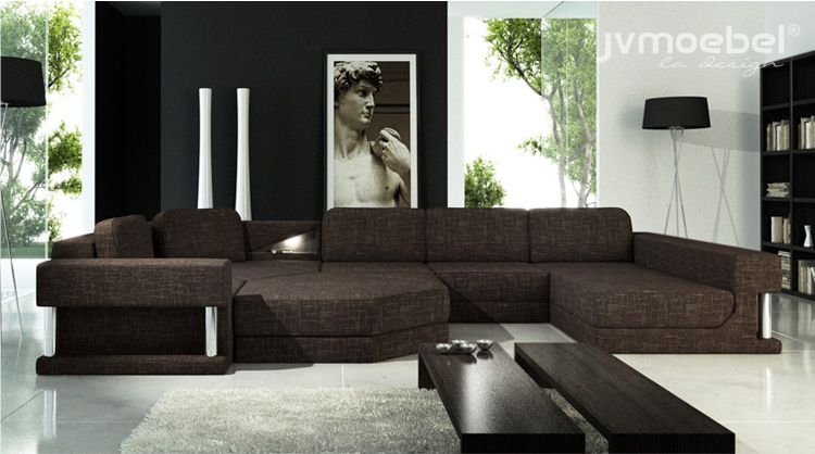 Wohnlandschaft U Form Bettfunktion Textil Stoff Big Ecksofa Sofa Polster Couch