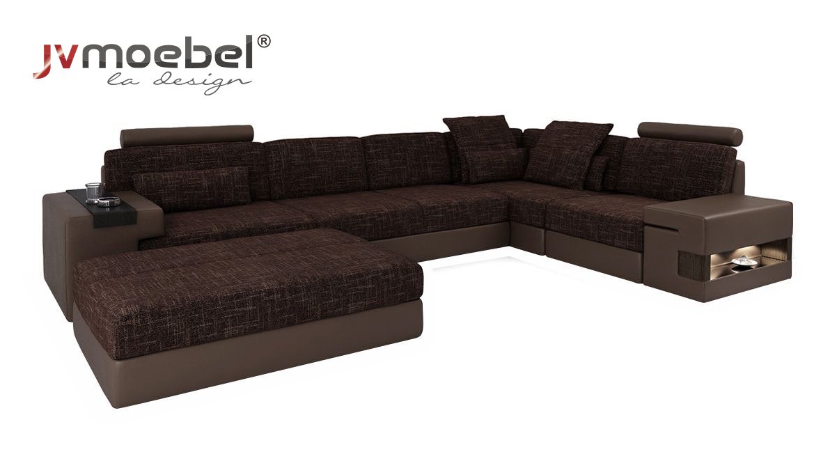 Moderne Designer Ecksofa L-Form Möbel Polster Textil mit Hocker 2tlg Set Neu