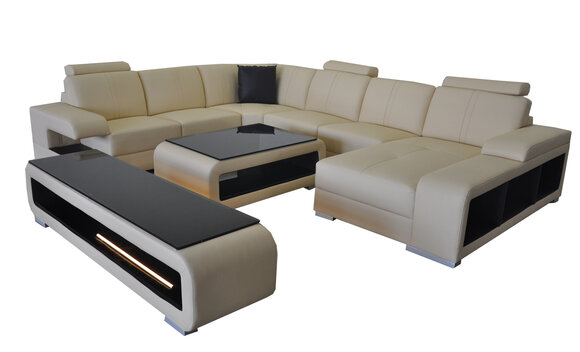 Moderne Eckcouch Wohnlandschaft Couch Tisch Sideboard Sofa USB Eckgarnitur 3tlg.