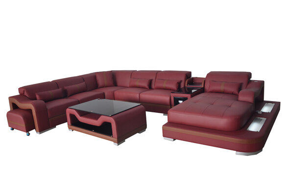 Leder Wohnlandschaft Garnitur Design Modern Ecke Sofa Couch 2tlg. Neu U-Form USB