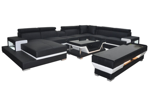 Design Leder Polster Sitz Zimmer Eck Wohn Sofa Couch Designer Garnitur XXL+USB