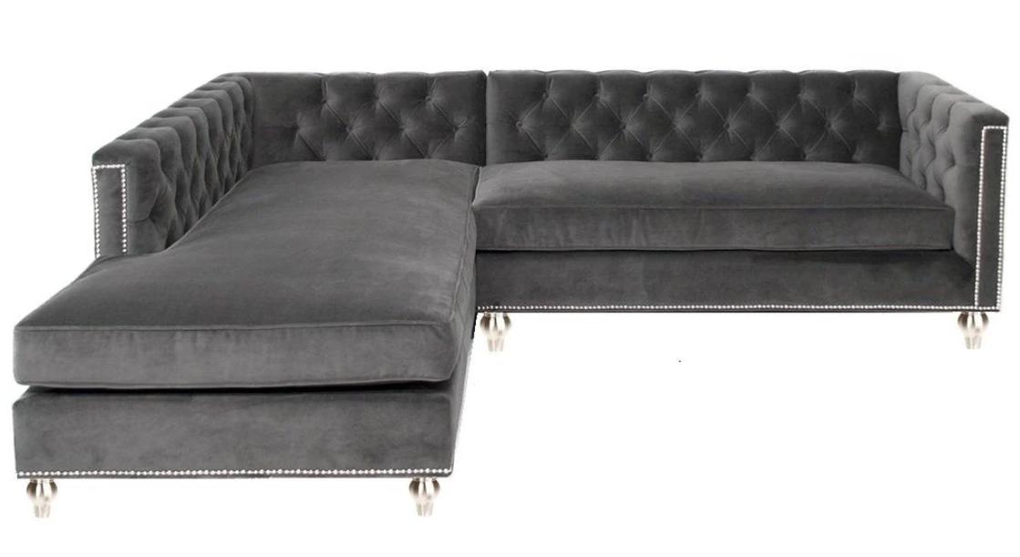 Ecksofa Wohnlandschaft Couch Eckgarnitur Polster Samt Stoff Möbel Design Grau