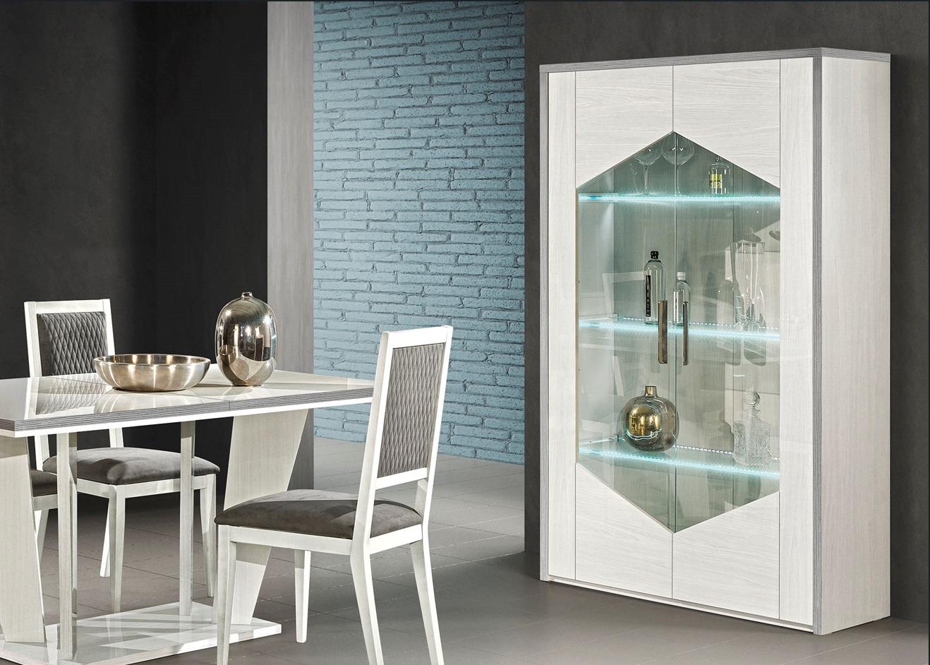 Vitrine 2 Tür Weiß Holz Schrank Vitrinen Wohnzimmer Schau Schränke Design Neu