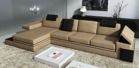 Moderne Wohnzimmer Design Couch Textil Stoff Sofa Polster Eck Garnitur LED + USB