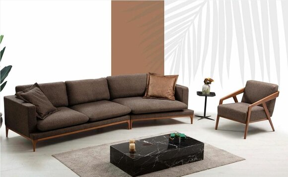 Ecksofa Sofa Wohnzimmer Sofas Stoff Luxus Eck L-Form Holz Stil Modern Möbel Neu