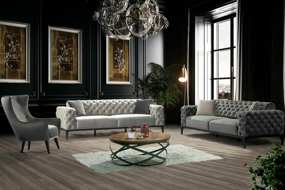 Chesterfield Sofagarnitur Sofa 331 Sitzer Stoff Grau Luxus Sofas Sitz