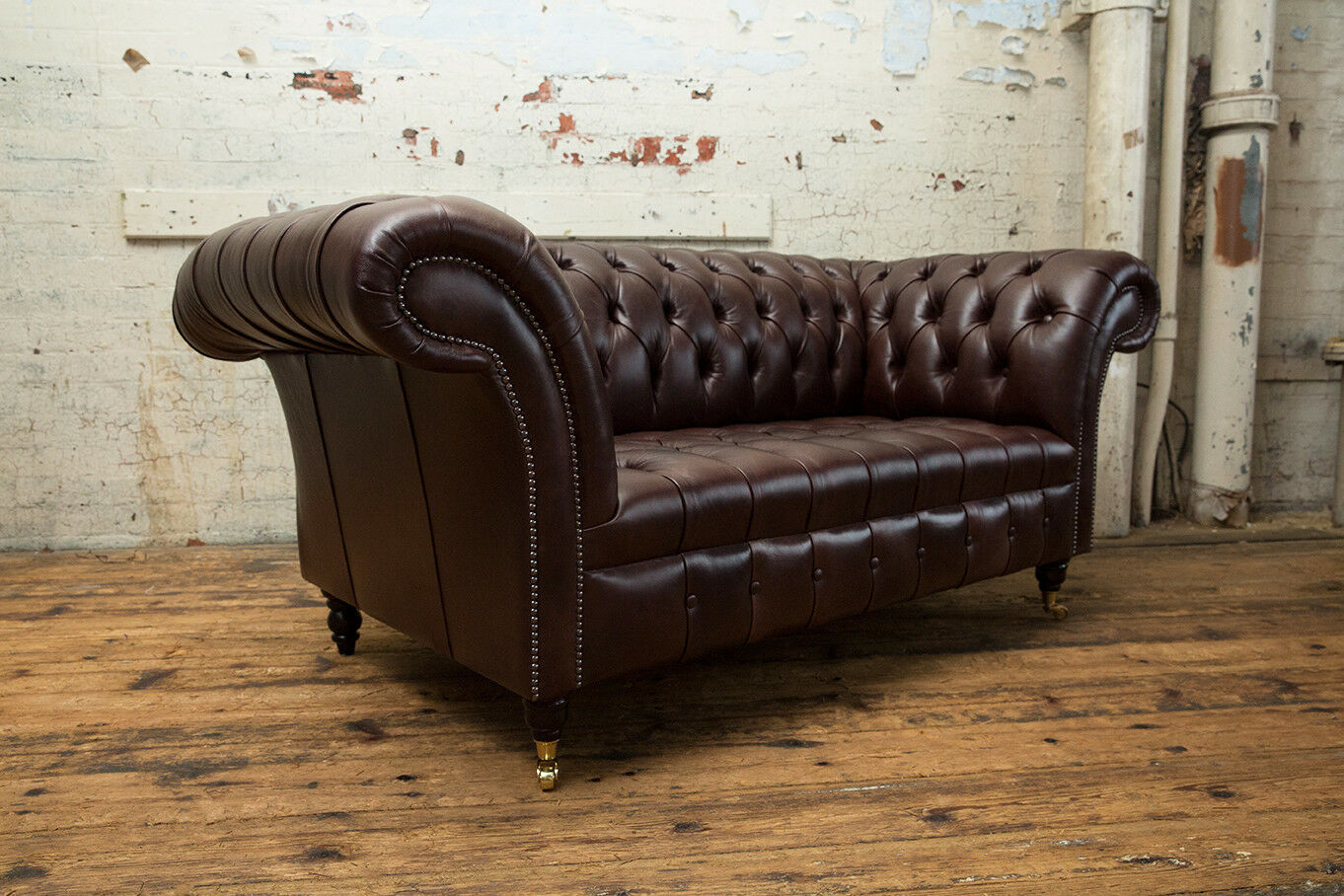 Klassische Polster Möbel Chesterfield Braun Couch Textil Leder 100% Leder Sofort