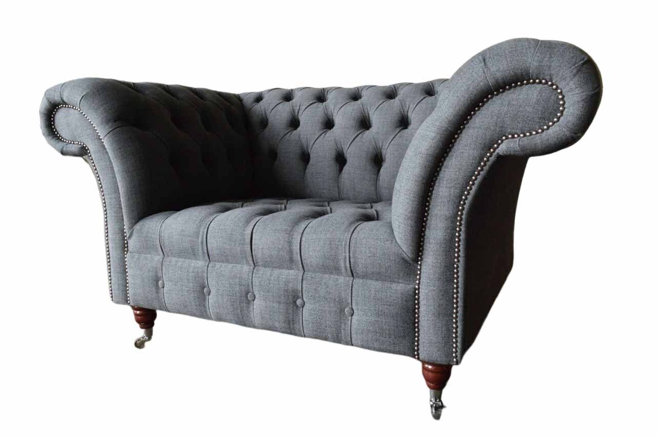 Chesterfield Design Sessel Grau Polster Luxus Textil Couchen 1 Sitzer