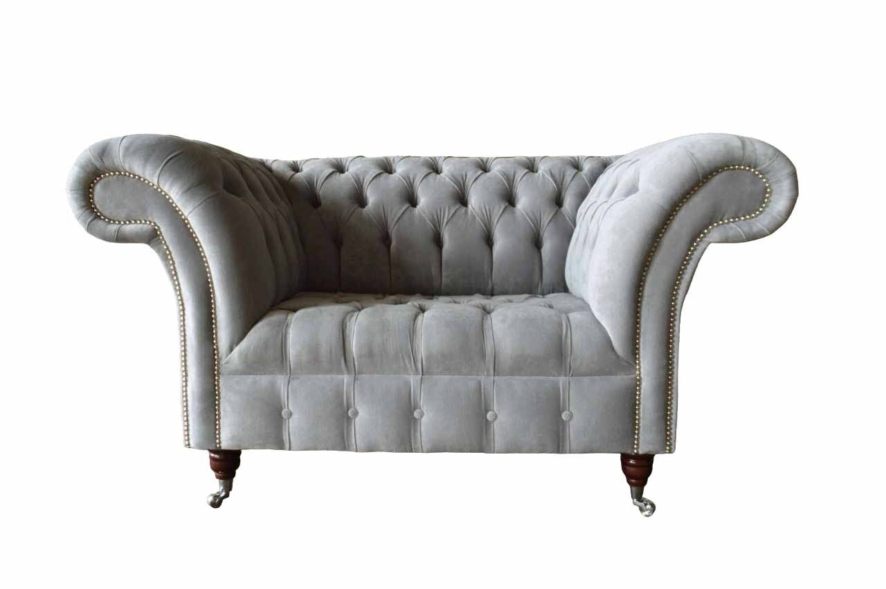 Graue Chesterfield Ohrensessel Grau Sessel Couch Stoffsofa Wohnzimmer