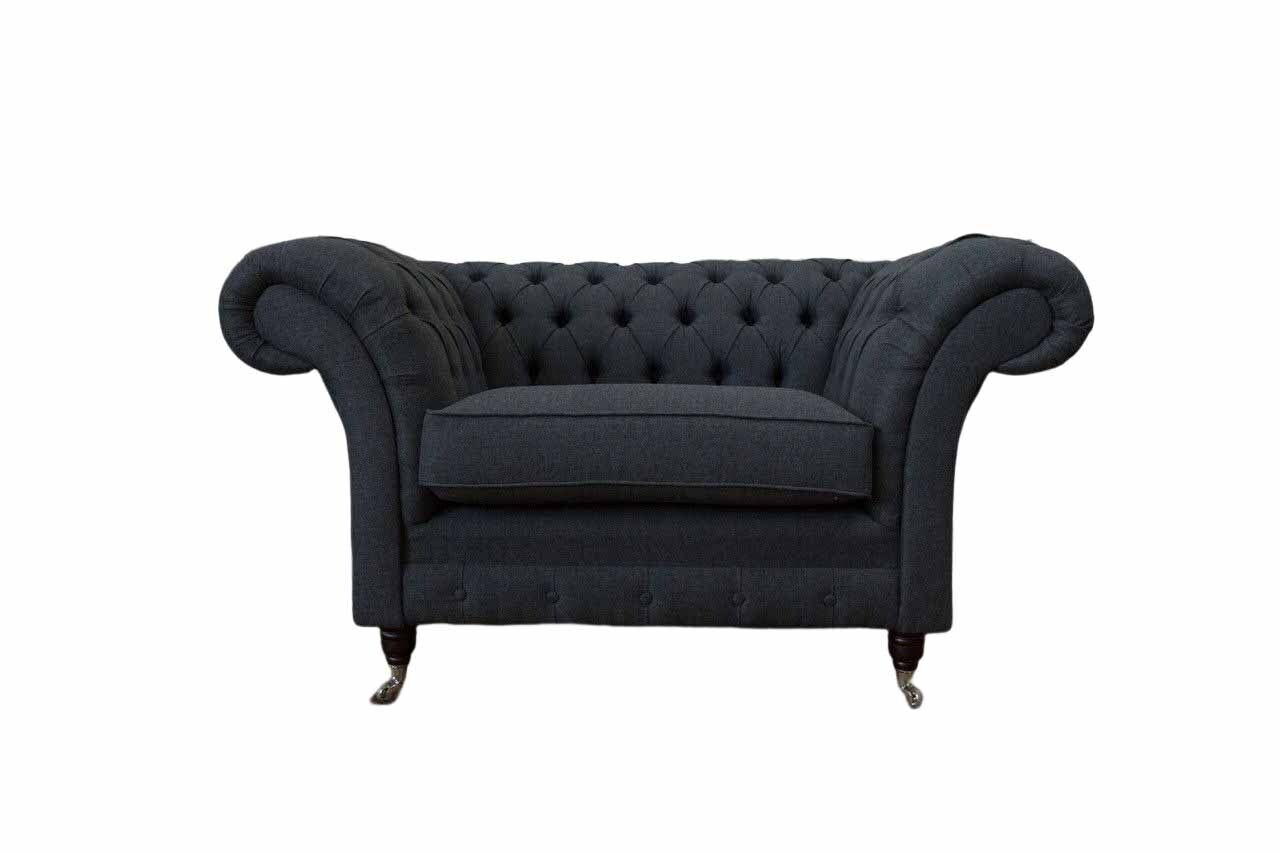 Grauer Chesterfield Sessel 1.5 Sitzer Sofa Couch Polster Textil Grau Sessel