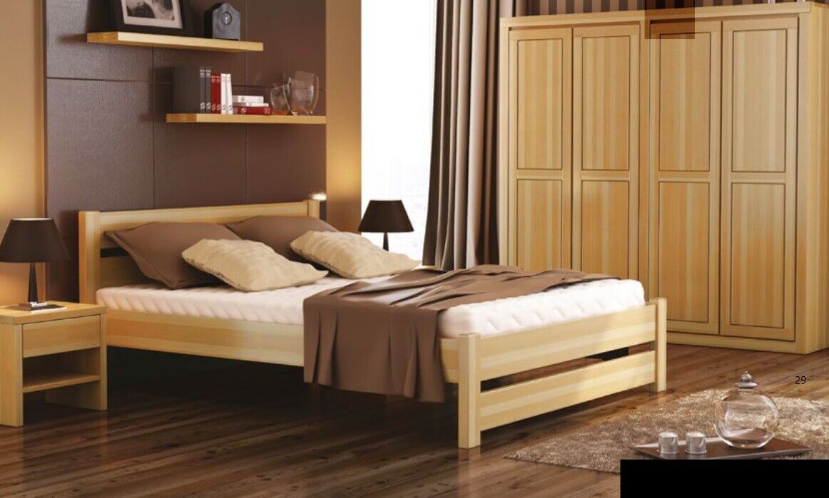 Schlafzimmer Möbel 3tlg. Set Bett Nachttische 2x Betten Echtes Holz Massivholz