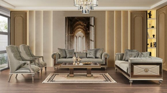 Couchgarnitur Sofagarnitur Dreisitzer Sessel Grau Stoff Stoffsofa 4tlg