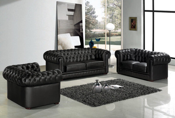 Chesterfield Polster Sofas Klassischer Leder 3+2+1 Sitzer 100% Leder Sofort