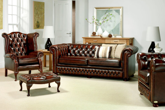 Chesterfield Design Sofagarnitur 3 +1 + Ohrensessel + Hocker 100% Leder Sofort