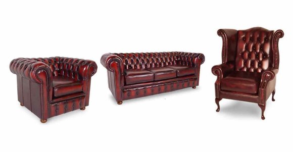 Sofagarnitur Chesterfield Set Leder Polster Sofa Couch Set 100% Leder Sofort