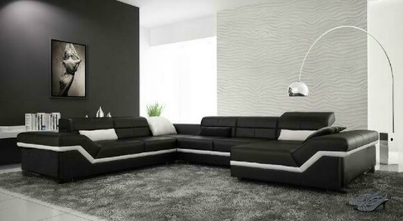 XXL Ledersofa mit USB,Wohnlandschaft Ecksofa Design Sofa Garnitur Eckcouch Neu