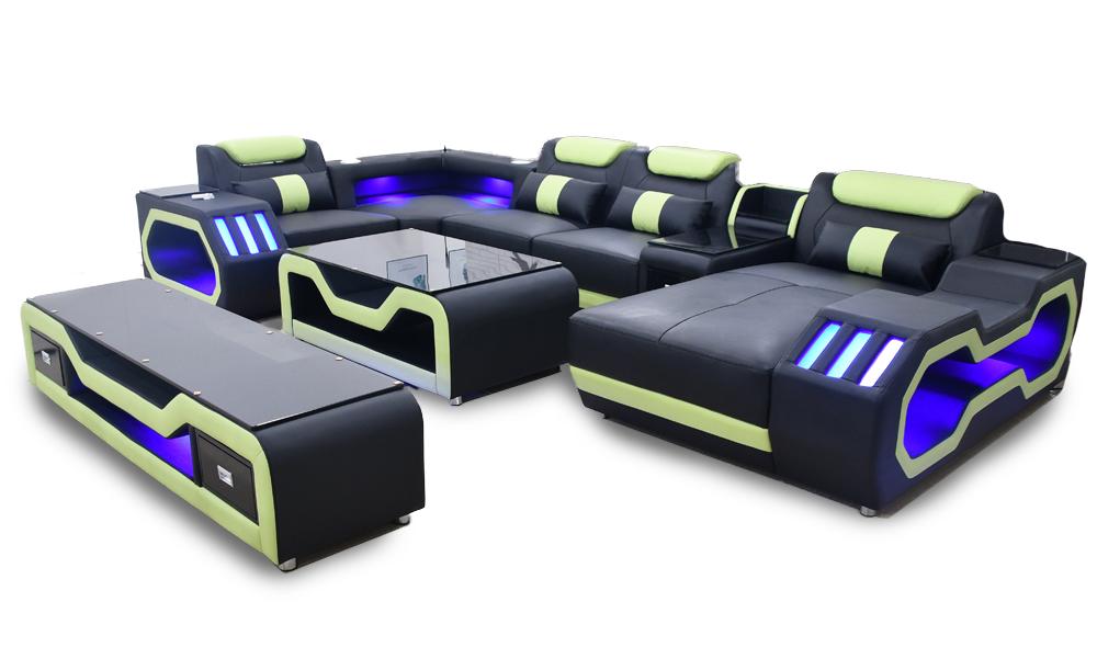 Ecksofa U-Form schwarz Wohnlandschaft Couch Polster Eckgarnitur Sofa