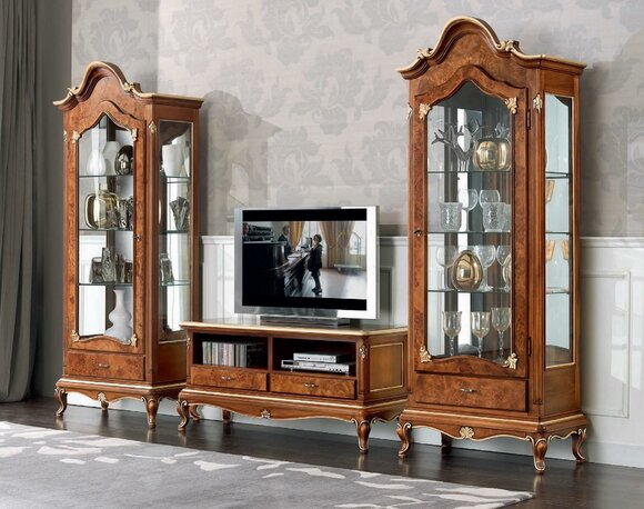 Wohnwand Set 3tlg. Wohnzimmer rtv Vitrine Anrichte Regal Luxus Wandschränke Neu