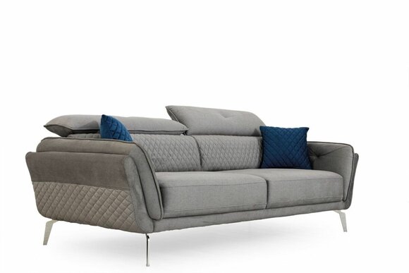 Graues Stoffsofa Luxuriöse Polstercouch Moderner Dreisitzer Textil Möbel