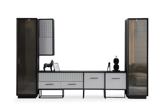 Schwarz-Weiße Wohnwand Designer Wohnzimmer TV-Ständer Wandschrank Neu