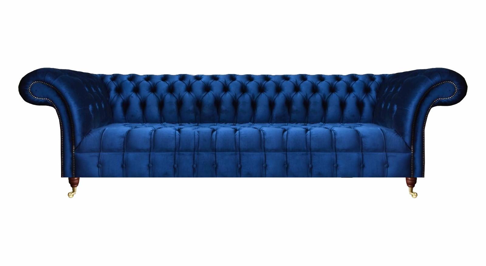 Luxus Blau Sofa Dreisitze Wohnzimmer Textil Polstermöbel Couch Chesterfield