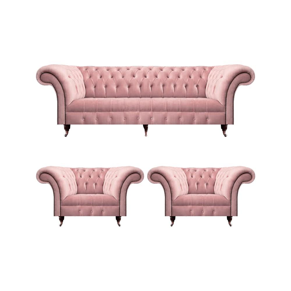 Luxus Rosa Design Modern Chesterfield Sofagarnitur 3tlg Polstermöbel