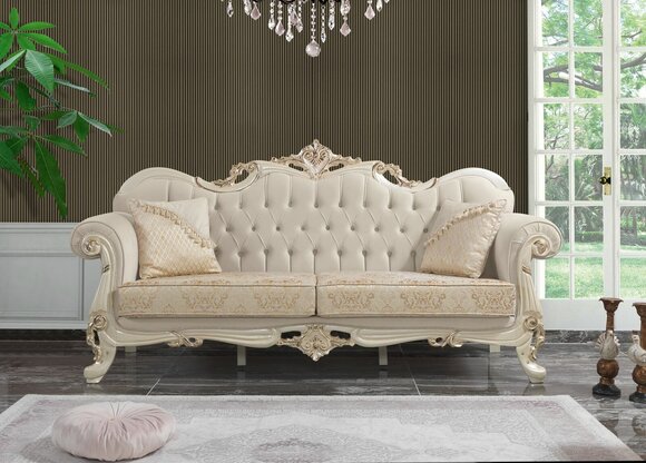 Dreisitzer Sofa 3 Sitz Stoffsofa Polstersofa Beige Stoff Chesterfield