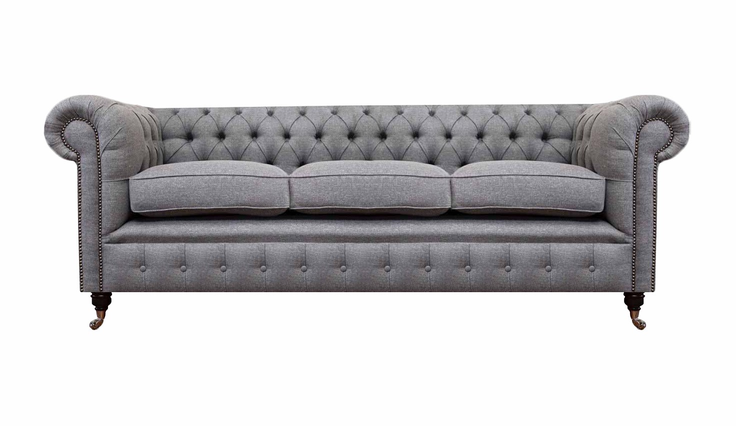 Grau Chesterfield Wohnzimmer Textil Stoff Einrichtung Luxus Dreisitzer Sofa