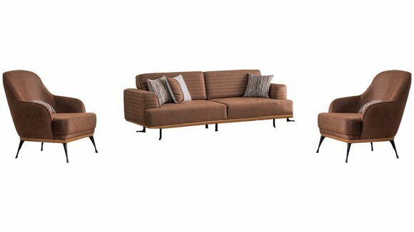 Modern Dreisitzer Sofa und Sessel Braun Polstermöbel Set für Wohnzimmer