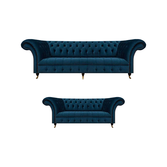 Chesterfield Polstermöbel Designer Blaue Wohnzimmer Couchen 2tlg Set