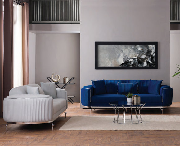 Blau-Weiße Moderne Dreisitzer Sofas Whnzimmer Luxuriöse Couchen 2tlg