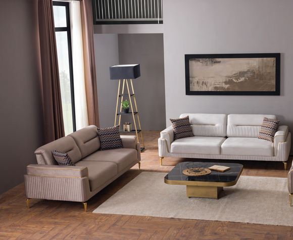 Weiß-Beige Edelstahl Sofas Designer Wohnzimmer Möbel Poslter Couchen