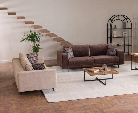 Wohnzimmer Braun-Beige Couchgarnitur Moderne Sofas 2x Dreisitzer Möbel