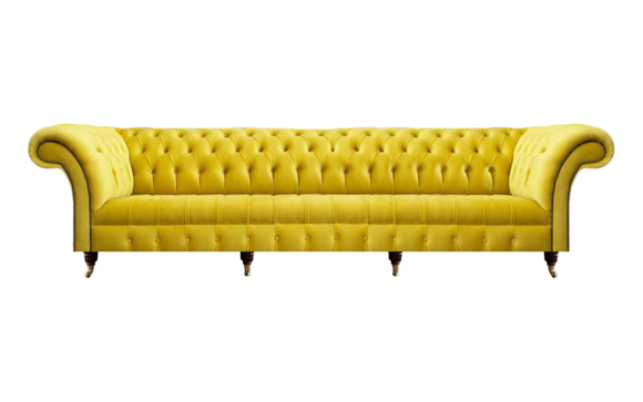 Moderne Gelbe Chesterfield Couch Wohnzimmer Textil Viersitzer Edle Möbel