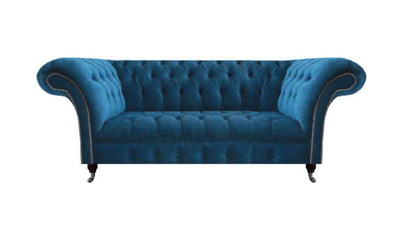 Blaue Chesterfield Luxus Couch Wohnzimmer Textilsitzer Edler Dreisitzer