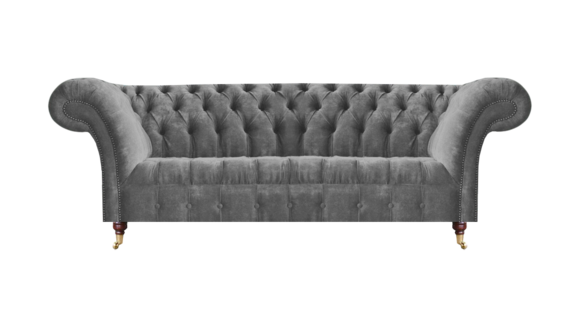 Graue Wohnzimmer Polstercouch Designer Chesterfield 3-Sitzer Textilsofa