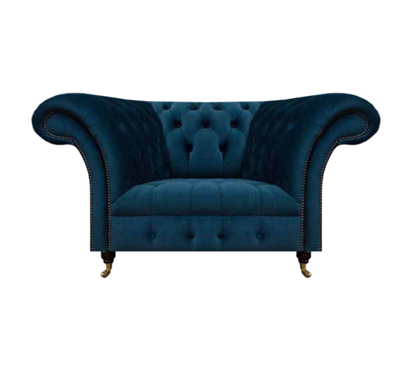 Dunkelblauer Chesterfield Einsitzer Wohnzimmer Polster Designer Sessel