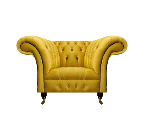 Gelber Chesterfield Einsitzer Moderner Textilsessel Wohnzimmer Möbel