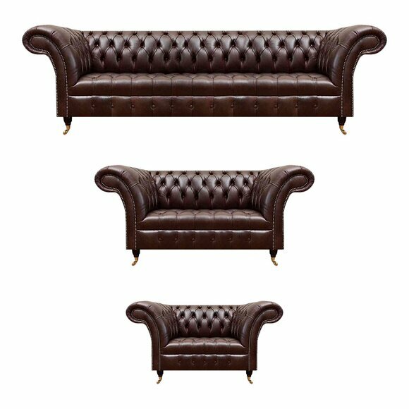 Designer Chesterfield Braune Ledergarnitur Moderne Sitzmöbel 3tlg Set