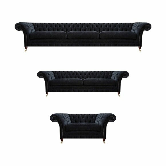 Schwarze Chesterfield Sofas Designer Wohnzimmer Polstercouchen Sessel