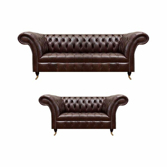 Schicke Braune Chesterfield Ledergarnitur Edle Sofas 3-Sitzer 2-Sitzer