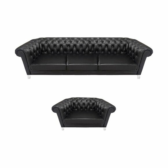 Moderne Schwarze Chesterfield Polstermöbel Exklusives Ledersofa Sessel