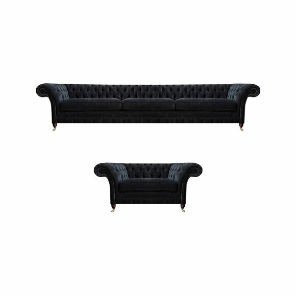 Wohnzimmer Schwarze Chesterfield Sofagarnitur Designer Stoffsofa Sessel