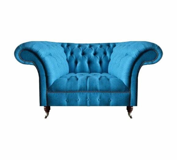 Hellblauer Chesterfield Sessel Polstersessel Wohnzimmer Edler Einsitzer