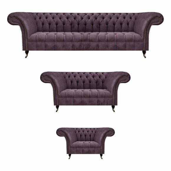 Chesterfield Lila Textilsofas Designer Polster Couchen 3tlg Garnitur