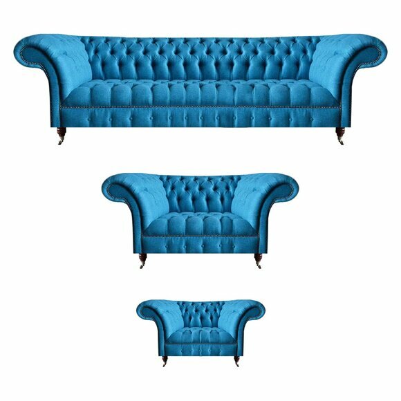 Himmelblaue Chesterfield Garnitur Luxuriöse Sitzmöbel Designer Couchen