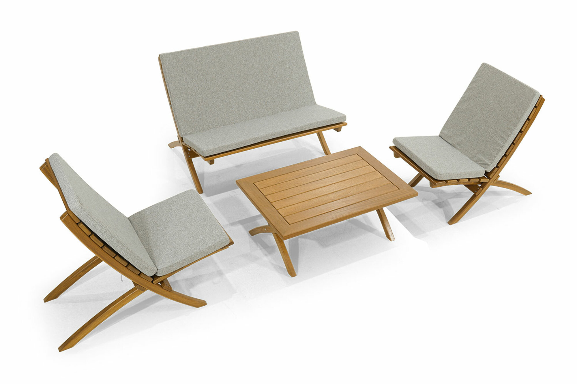 Luxuriöse Grau-Braune Gartenmöbel Designer Holz Couchtisch 2x sessel