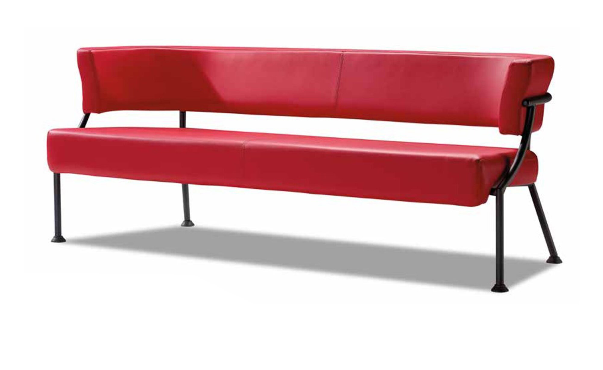 Roter Leder Dreisitzer Wohnzimmer Designer Polstercouch Sitzmöbel Sofa