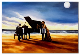 „Musik am Strand“ Handarbeit Ölbilder Gemälde Leinwand Ölbild G118891